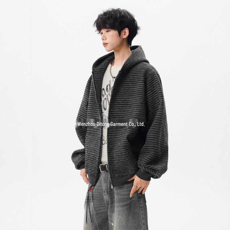 Мужской ретро-кардиган с капюшоном в полоску - Осенний повседневный модный стиль для пар XXXL