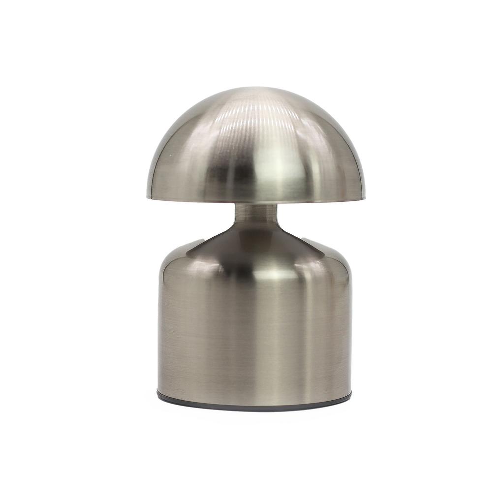 Satin Silver Mushroom Touch Table Lamp, USB‑C Rechargeable