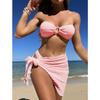 Women Solid Textured Strapless Three Pieces Bikini Swimsuit Swimwear