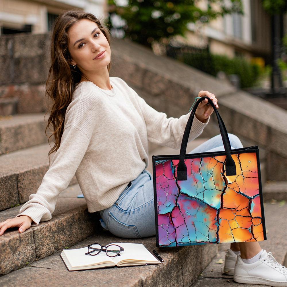 Colorful Crack Pattern Tote Bag Large Casual Handbag for Daily Use Portable Fashion Shoulder Bag for Shopping Travel