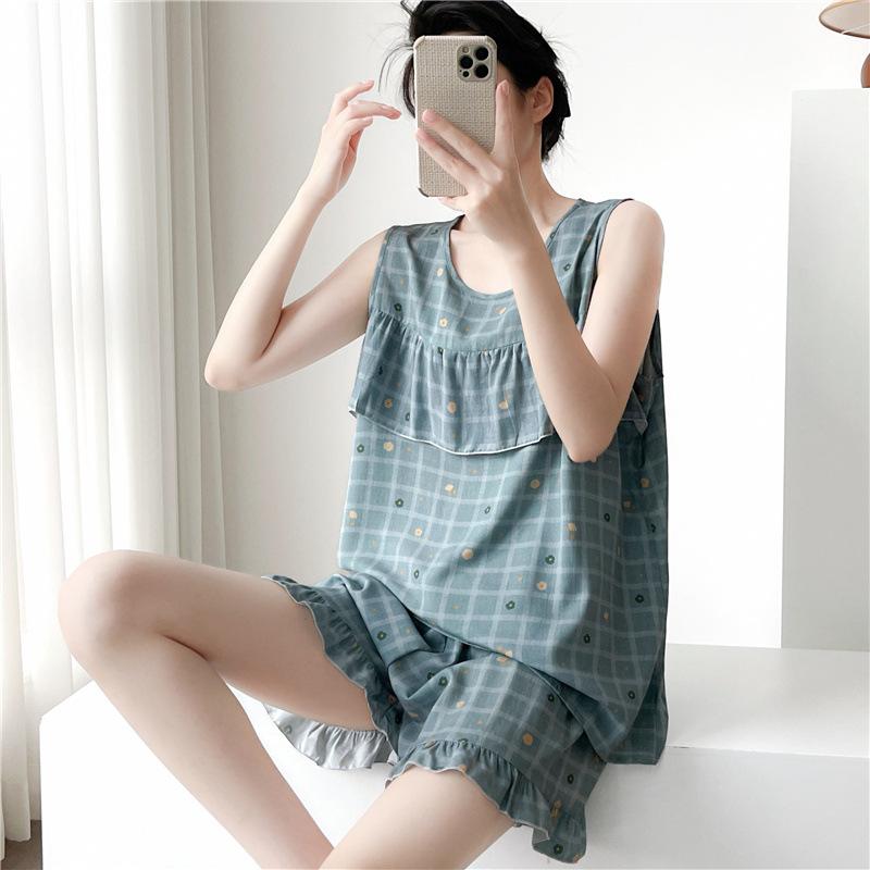 Women's Summer Ultra-Thin Cotton Satin Pajamas Set With Shorts And Sleeveless Vest, Cool Comfort Home Wear For Hot Weather