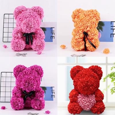 25cm Artificial Teddy Rose Flower Bear Gift Box Colorful Rose Bear Gift Box Warm Light Eternal Rose Valentines Gift For Party