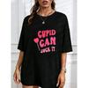 Crewneck T Shirt White Cupid Can Suck It Heart Print Valentine Day Party Casual Wear