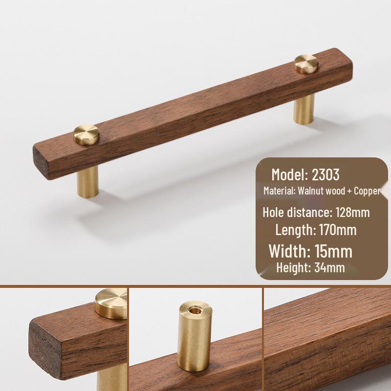 Japanese Minimalist Walnut Handle Solid Wood Cabinet and Wardrobe Drawer Handle