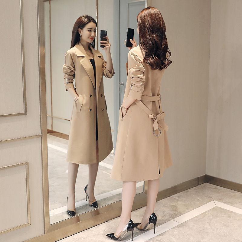 Windbreaker Female Trumpet Sleeves Over The Knee Loose Tie Coat Double-breasted Coat