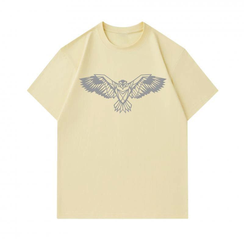 Men's 100% Cotton Crew Neck Short Sleeve T-Shirt, Geometric Stylized Flying Eagle Print Casual Comfortable Lightweight Daily Wear Tee for Outdoor Stre
