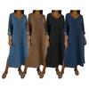 Women's Faux Denim Maxi Dress V Neck 46085 Sleeve Loose Long Dress