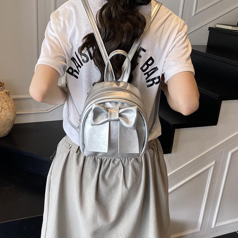 Beautiful solid color handbag women's new fashionable exquisite backpack bow casual student schoolbag
