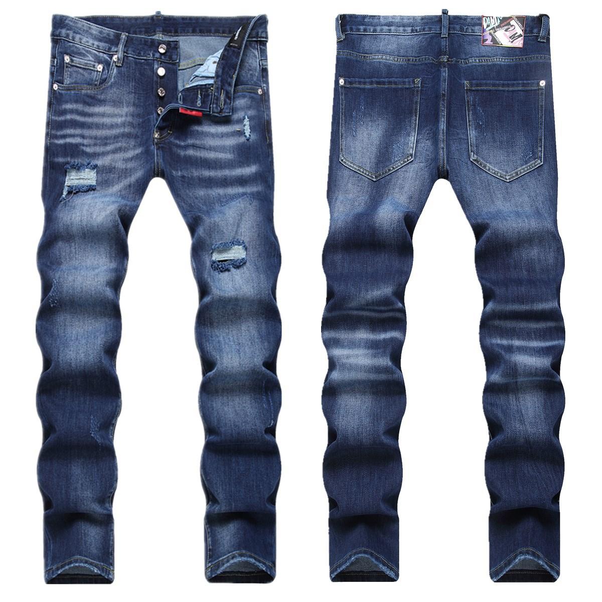 

New Brand Blue Simple Cat Beard Piercing Street Trend Fashion Men s Handsome Cowboy Pants 34(50) синій