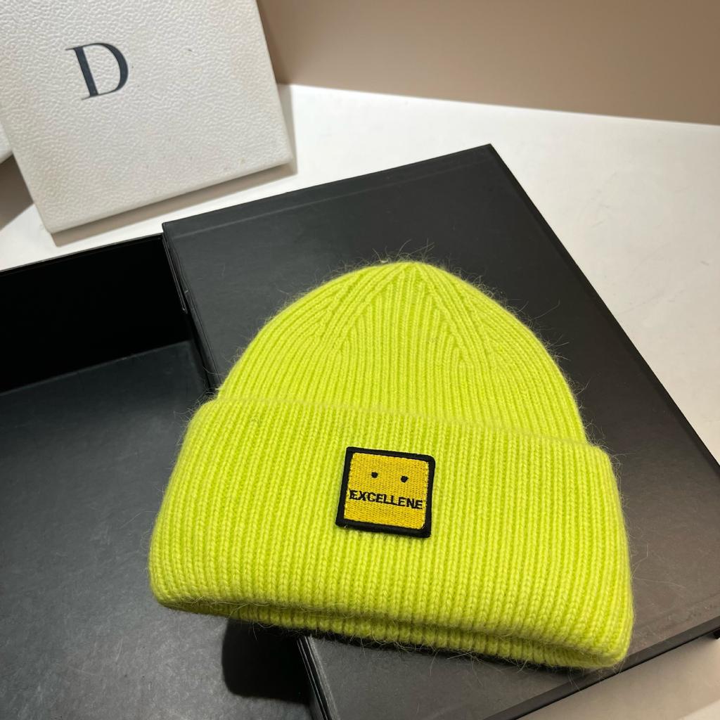 Square Expression Rabbit Fur Knitted Hat Fashionable Winter Warm Hat Couple's Ear Protection Woolen Hat
