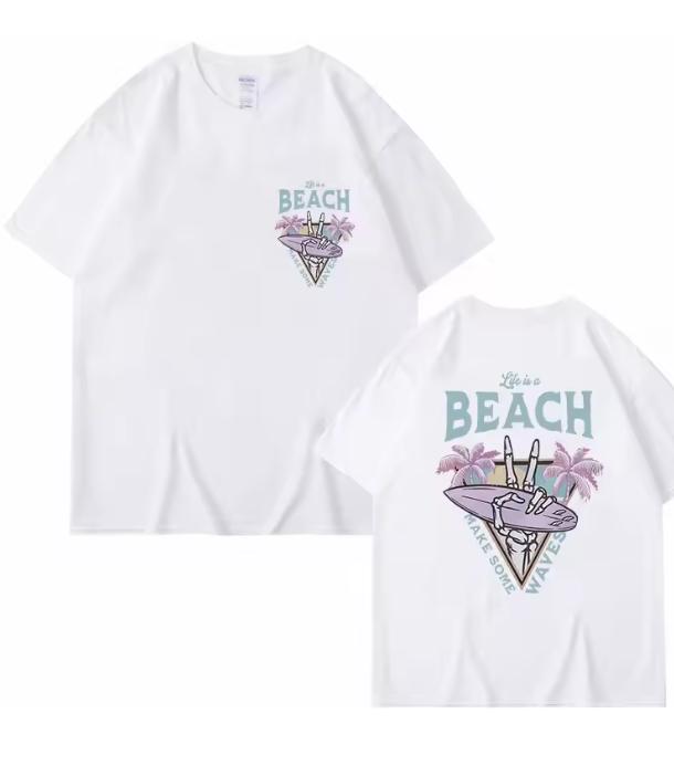 Life Is A Beach Letter Printed Casual T Shirt Oversize T Shirts Unisex Unisex TShirt Round Neck Short Sleeve Comfortable Tee Shirt