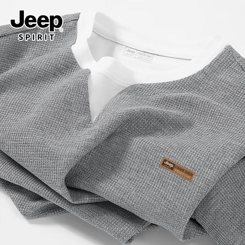 JEEP SPIRIT Men s Waffle Knit Fake Two-Piece Long Sleeve Tee XL