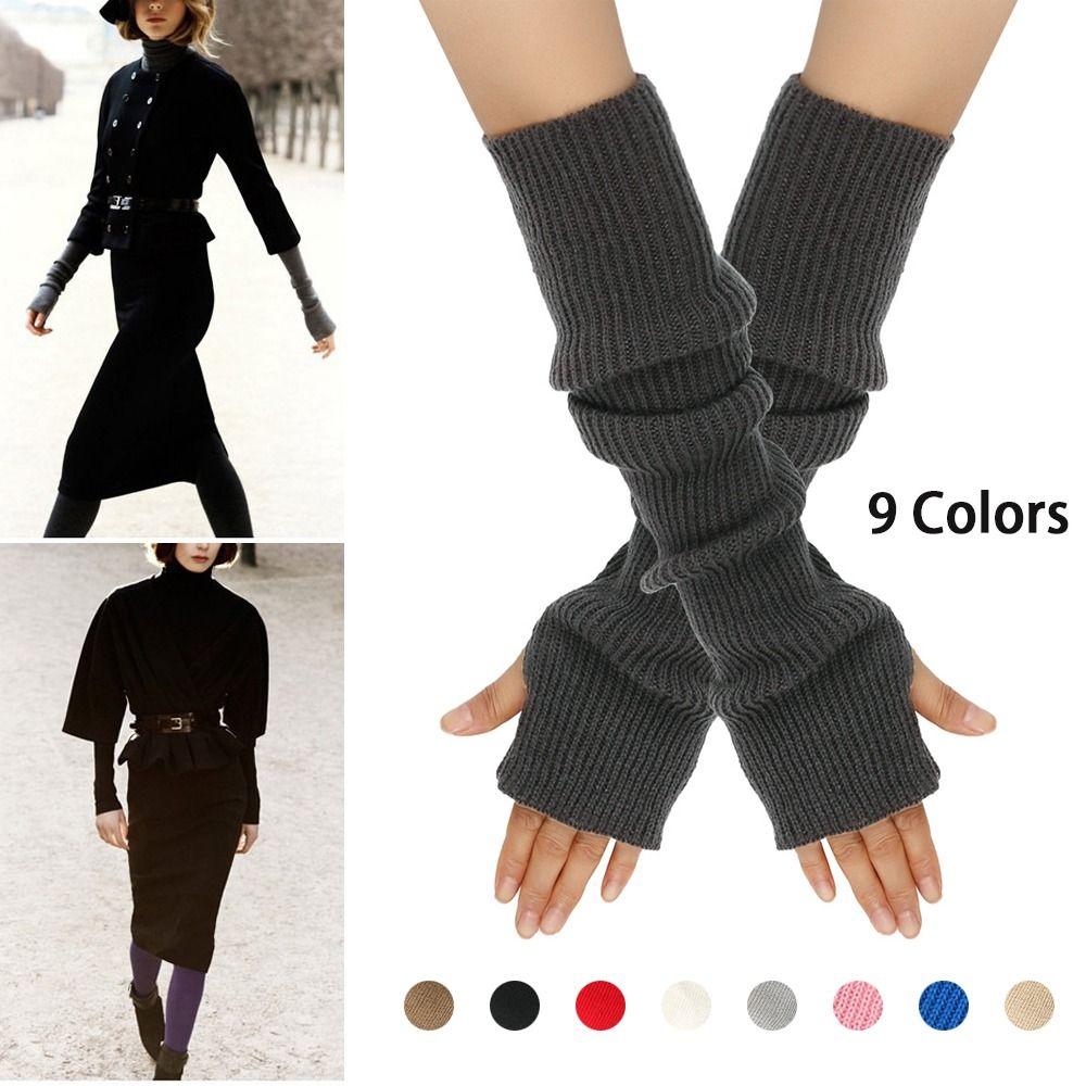 Knitted Fingerless Long Gloves Long Sleeve Elbow Mitten Y2K Arm Sleeve Gloves for Women Girls