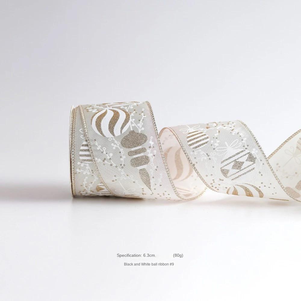 10 Yards Christmas Ribbons Imitation Hemp Material Champagne Gold Weave Ribbon Wired Edge Christmas Gift Packaging