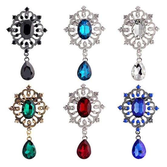 Women's Luxury Rhinestone Alloy Brooch Pin Large Waterdrop Pendent Party Jewelry