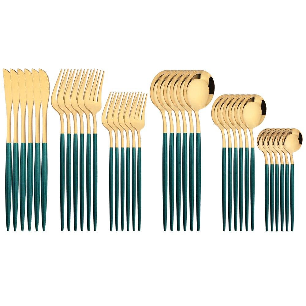36Pcs Pink Gold Dinnerware Cutlery Set Western Knife Dessert Forks Spoon Flatware Stainless Steel Silverware Kitchen Tableware