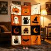 Halloween Patchwork Blanket, Vintage Quilt Style Throw, Orange Black Flannel, Spooky Season Decor, Cozy Home Gift