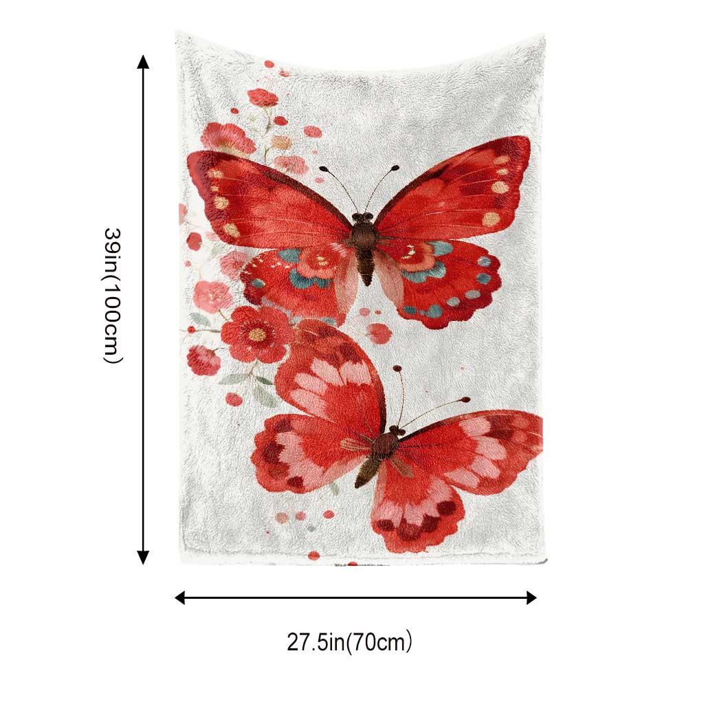 Red Butterfly Pattern Flannel Printed Blanket Suitable for All Seasons Suitable for Living Room Office Sofa and Travel 180x250CM