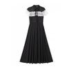 Summer New Arrival Black White Lace Chiffon Patchwork Slim-Fit Long Dress for Women Fashionable Short Sleeve Pleated Midi Dress