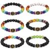 Natural Volcanic Stone Yoga Energy Bracelet with Colorful Beads and Six-Character Mantra