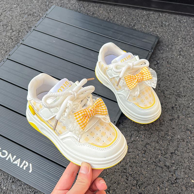 Kids Plaid Bow Casual Strap Sneakers 26