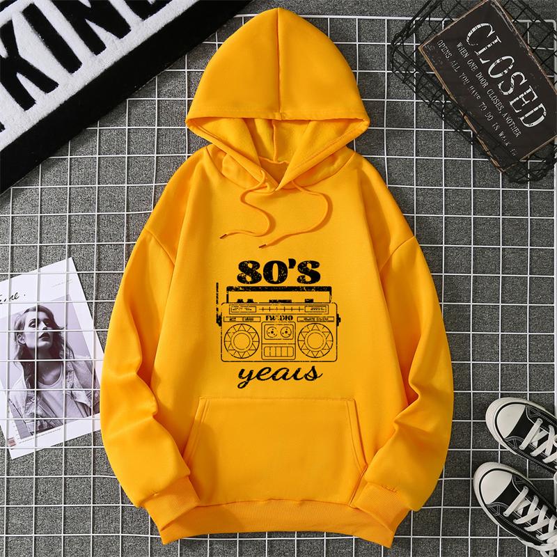 Radio Pattern Hoodie Womens Oversized Hoodie Fleece Vintage Tracksuit Fashion Long Sleeve Hip Hop Hooded Sweatshirt
