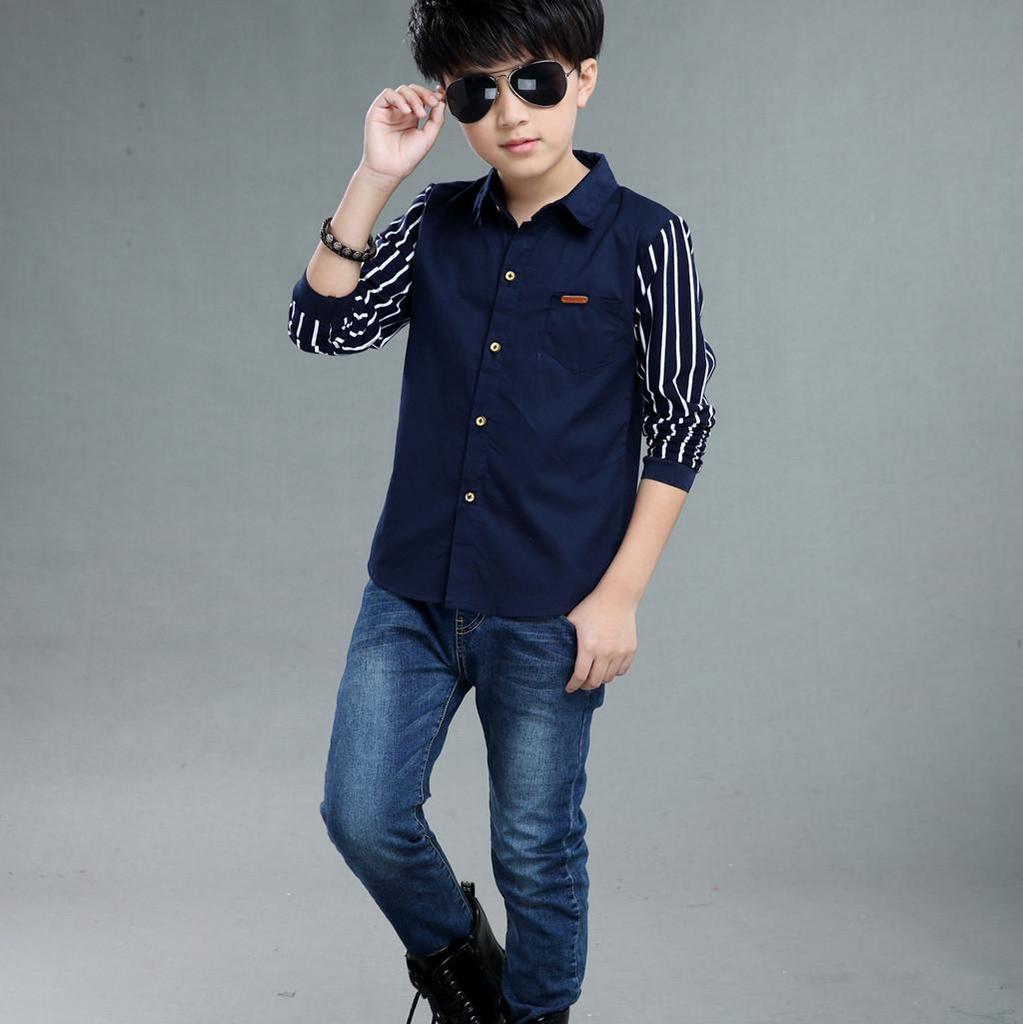 Teenager Baby Kinder Jungen Langarm Streifen Verschluss Gentleman Hemd Tops Kleidung