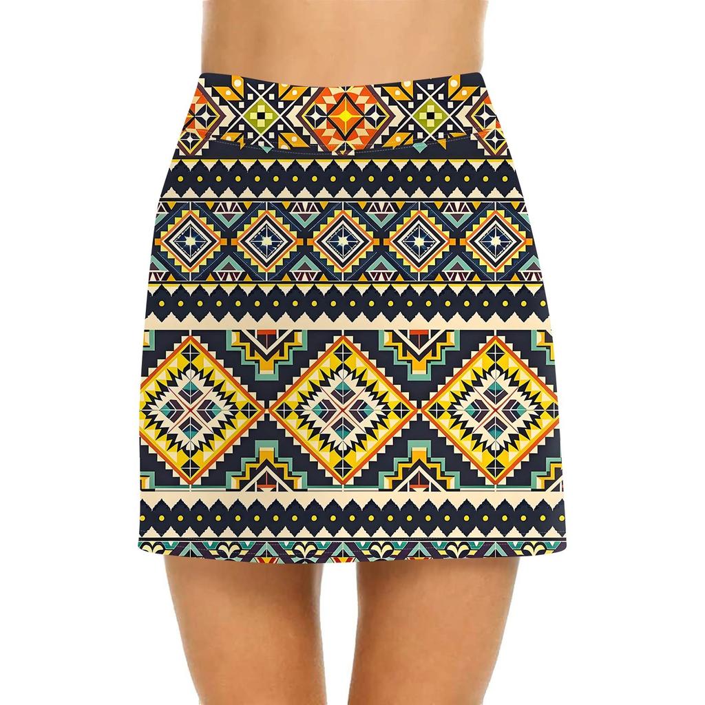 Women's Casual High Waist  Print Short Half Skirt Sports Skirt Pleated Skirt