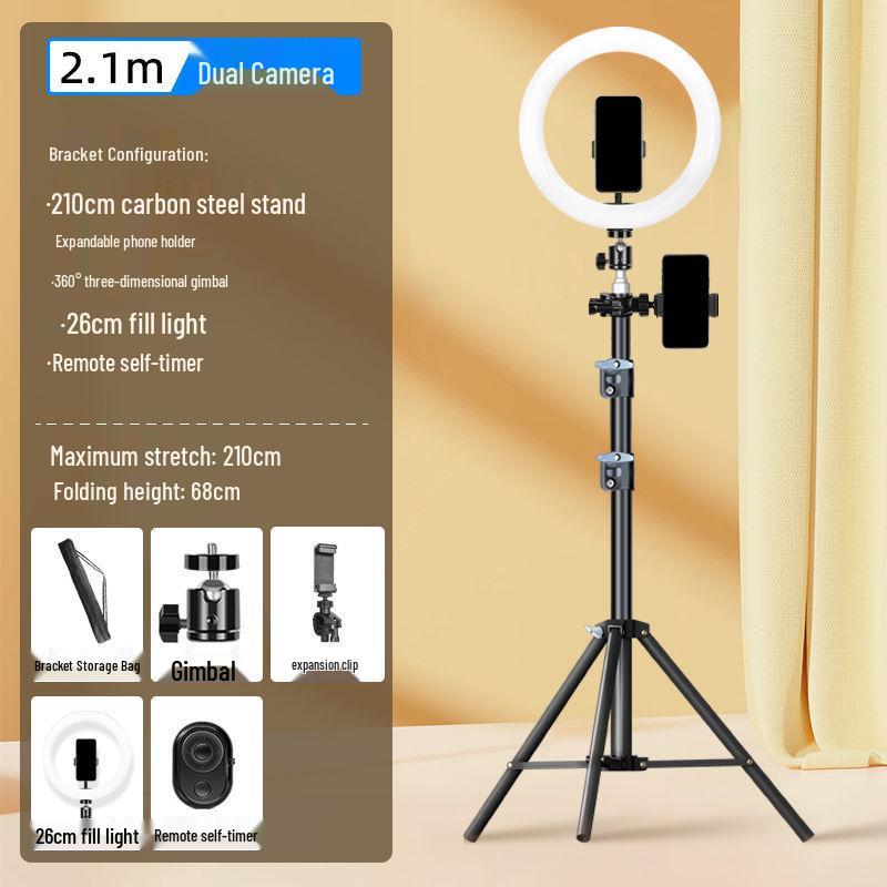 Dual Phone Live Streaming Stand with Multi-Camera Holder and Fill Light for Douyin