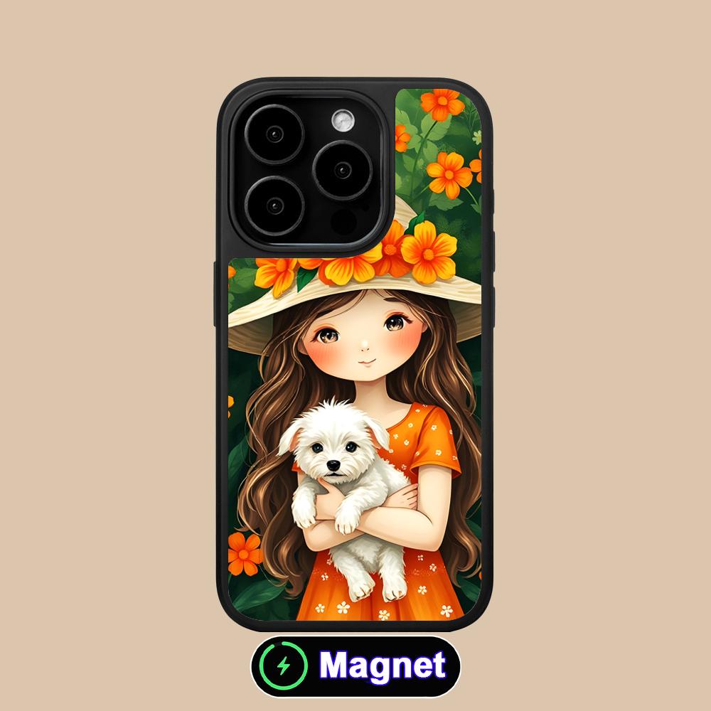 

Girl Dog Puppy Matte Surface Magsafe Mobile Phone Case for iPhone 17 16 15 14 13 12 11 Air Pro Max Plus Colorful Cover iPhone 11
