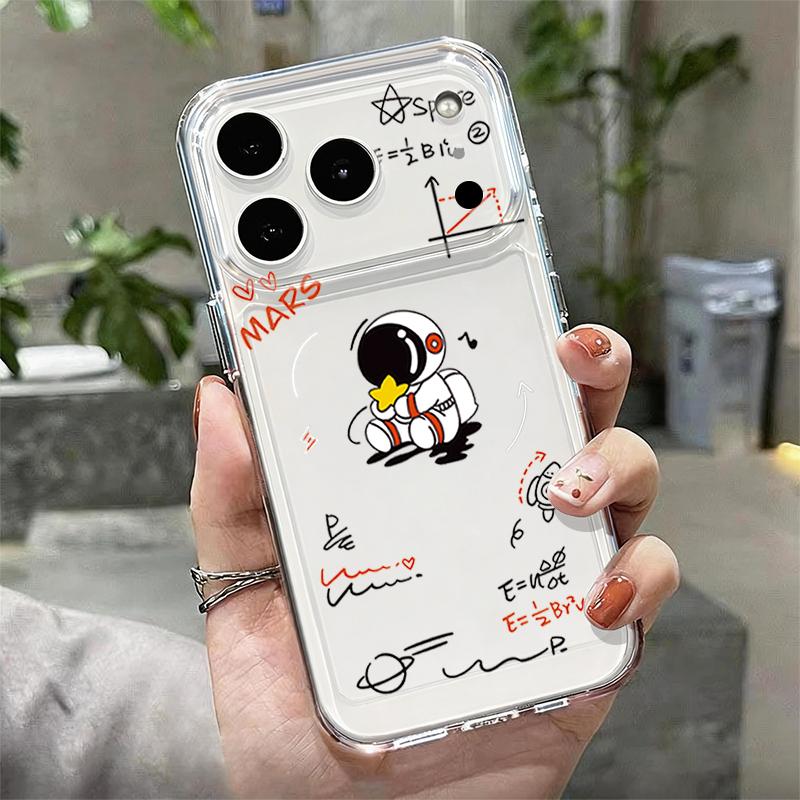 Shockproof Clear TPU Case For iPhone 17 16 Pro 15 14 13 12 Pro Max 11 Transparent Silicone Cute Astronaut Pattern Phone Cover