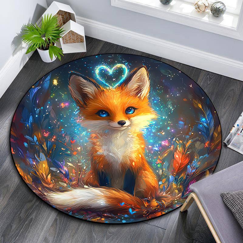 Magical Fox Round Area Rug,Carpet Rug for Living Room Bedroom Sofa Playroom Decor,Non-slip Floor Mat