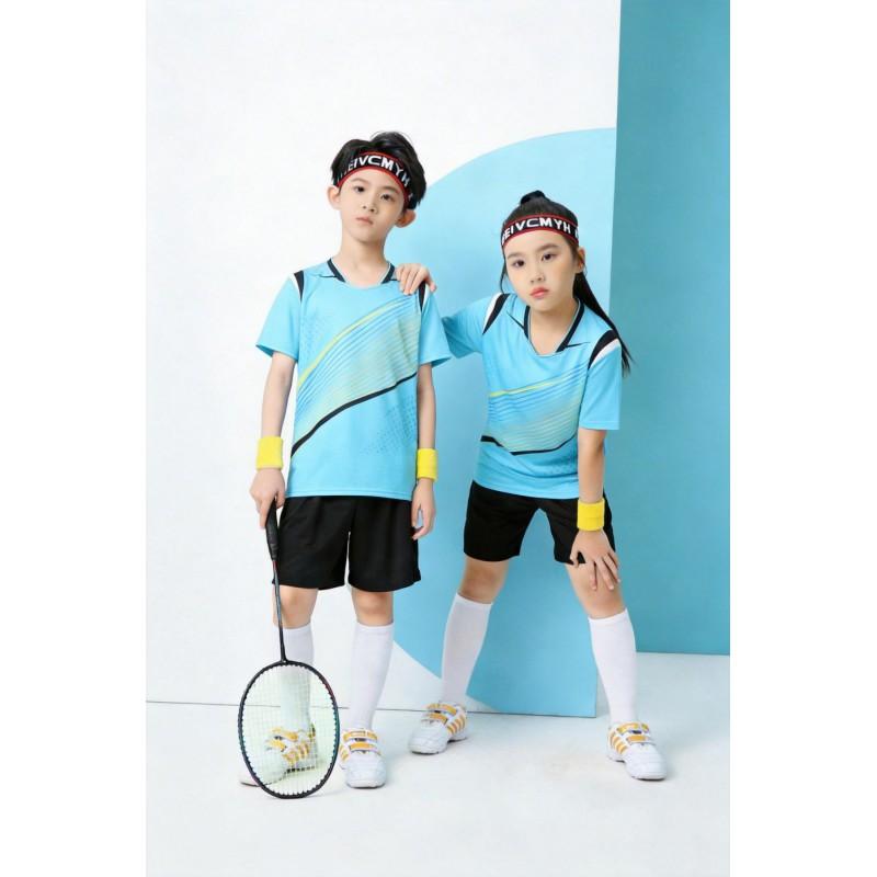 Kids Quick-Dry Badminton Set Short Sleeve Sport Jersey Unisex Tennis Volleyball Training Outfit