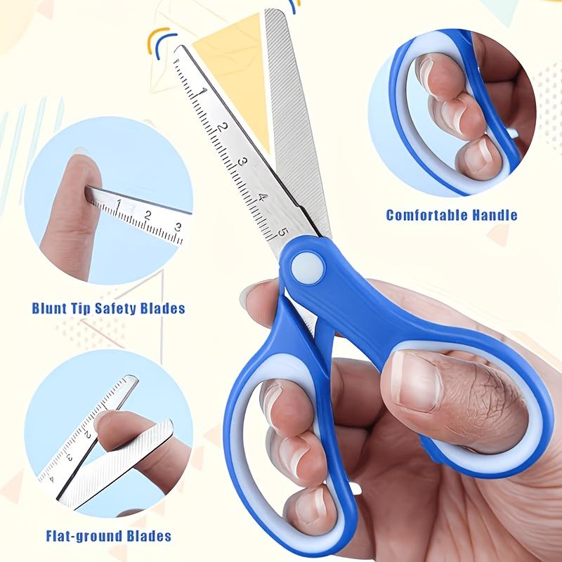 1Pc Student Blunt‑Tip Safety Scissors, Soft‑Grip Craft Scissors with Protective Cover & Ruler for School Use