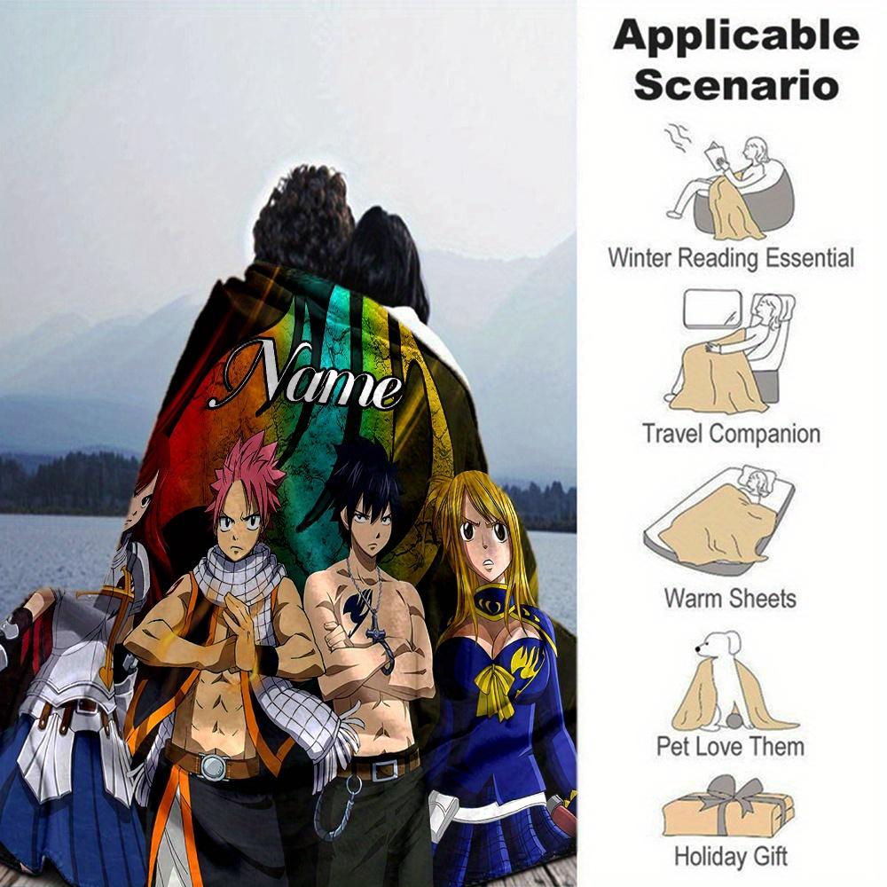 Fairy Tail Characters Flannel Blanket With Customizable Name Comfortable In All Seasons Suitable For Sofas Beds Travel Camping And Office Decoration A