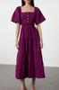 Women's Style Dress Pink Square Neck Maxi Woven Dress with Opening Waist and Back Detail