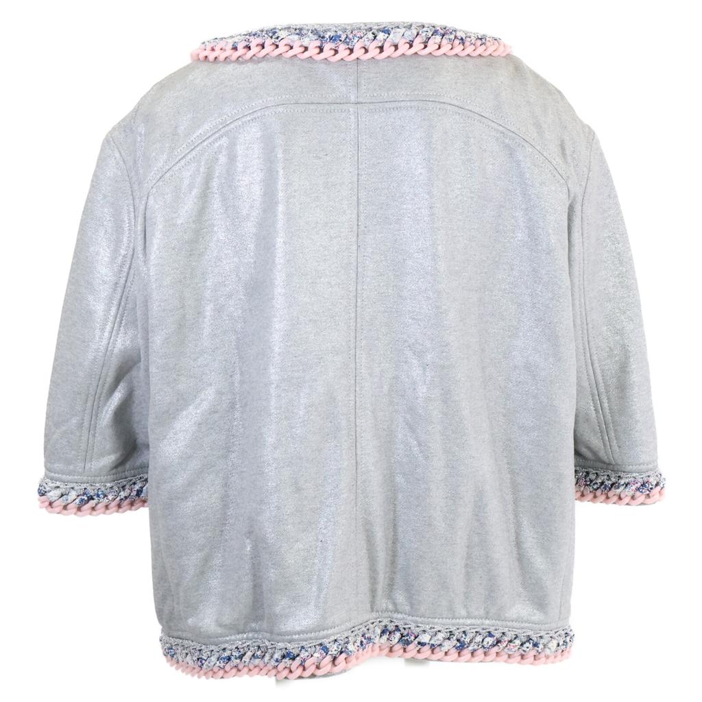 Chanel [Excellent Condition] P47722V22714 Cotton X Cashmere Chain Design Zip-Up Collarless Jacket Jacket 46 grayUsed