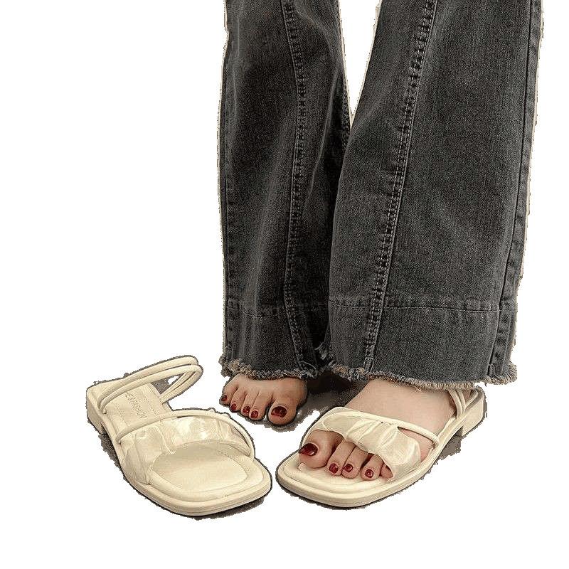 French Fairy Wind Flat Sandals Female Summer Fashion with Skirt 2025 New High-end Roman Beach Sandals