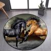3D Running Horses Round Carpet Non-slip Mat Luxury Wild Horse Area Rug for Game Room Bedroom Decoration