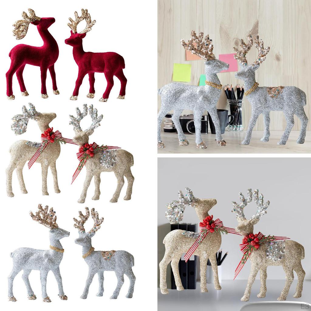 2 Pieces Christmas Reindeer Statues Animal Sculptures Ornament for Home