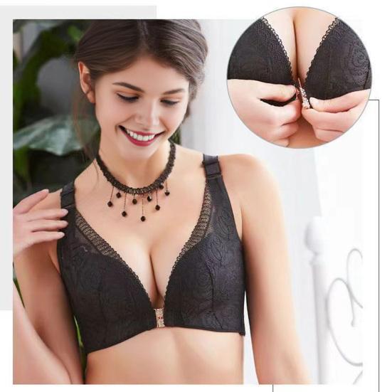 Women Floral Lace Comfort Rose Bra Seamless Front Closure No Underwire Bra Plus Size