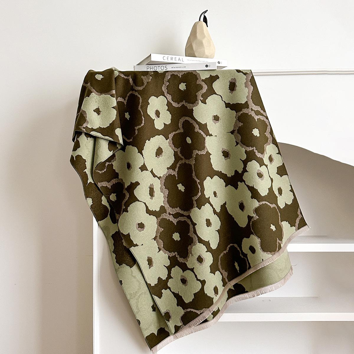 

двусторонний имитация кашемира утолщенный теплый шарф с цветочным принтом женский для путешествий в помещениях с кондиционером шейная шаль 185x65cm зелёный