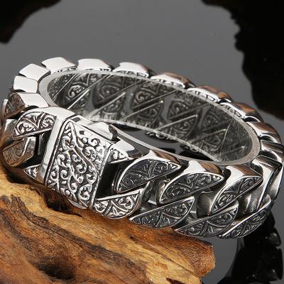 Solid Stainless Steel 17MM Wide Cuban Chain Man Bracelet Gold Color Metal Strap Men's Bracelets For Men Products 8/9 Inches