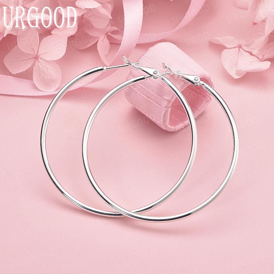 925 Sterling Silver 50/60/70/80mm Large Round Hoop Earrings for Wedding Jewelry 50mm