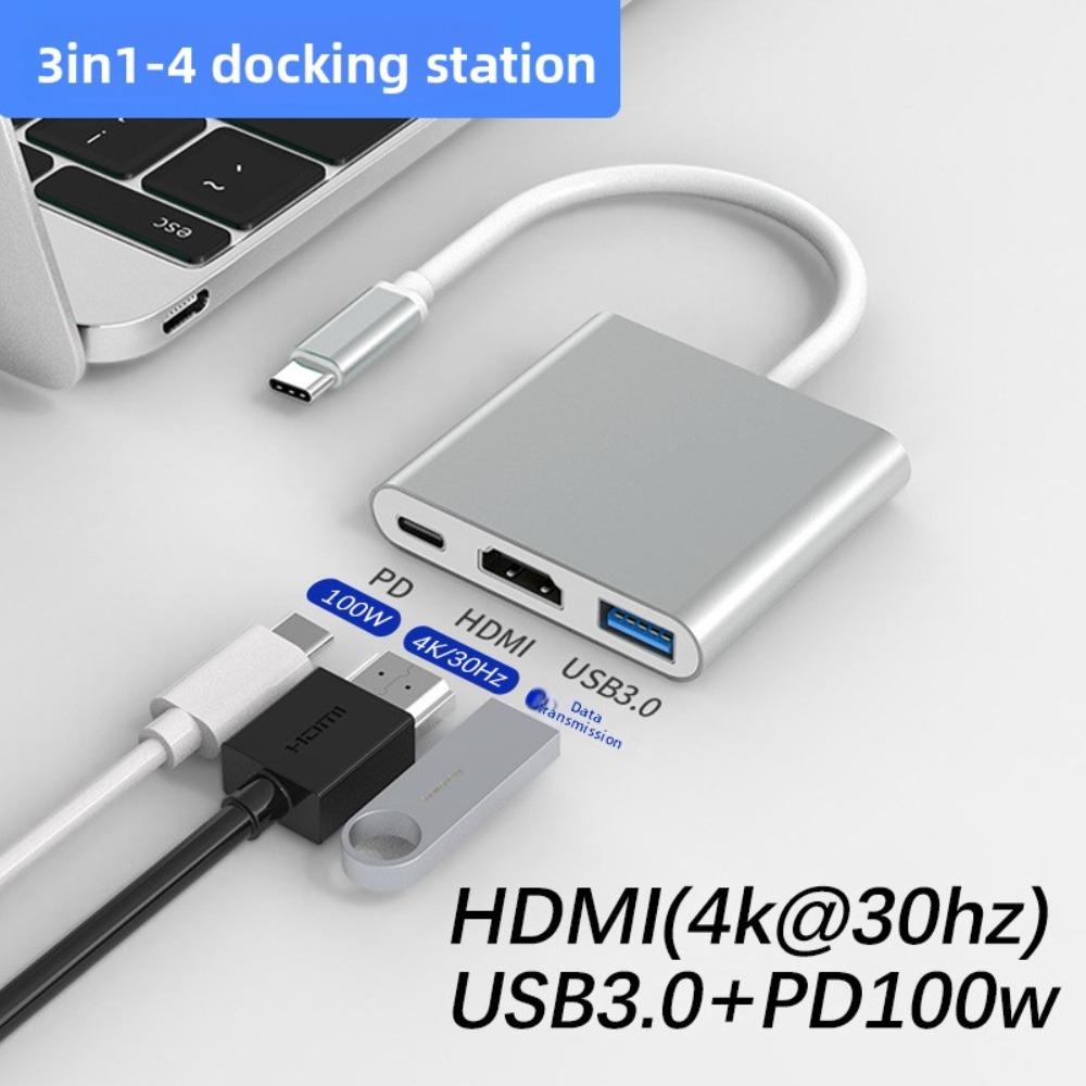 

Type C to HDMI Triple Dock Adapter Hub for TV Projector Laptop with 3 in 1 Multi Port Expansion Type-c 3-in-1 [gray]