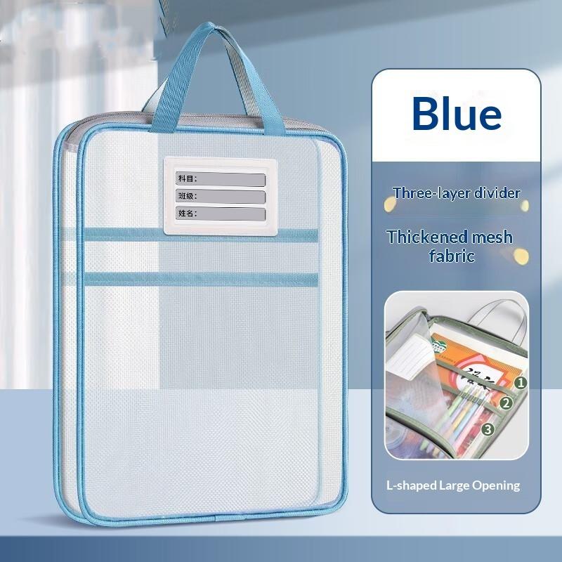 Mesh A4 File Organizer Bag 3 Layers Zipper Design Big Capacity Document Storage Pouch for Office Worker Student Daily Use