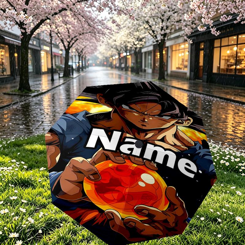Custom Name Personalized Anime Print Umbrella, Auto Open Close, 8‑Rib Sturdy Frame, Commute Camping Hiking Use, Birthday Gift