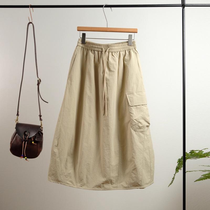

Artistic Japanese Quilted Winter Skirt - Casual Elastic Waist, Solid Color, Drawstring Half Skirt 2XL бежевый