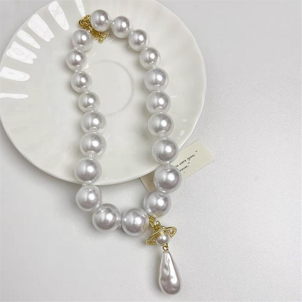 Tooxika Exaggerated Three-dimensional Saturn Baroque Water Drop Pearl Pendant Necklace Light Luxury Temperament Jumper Chain For Women