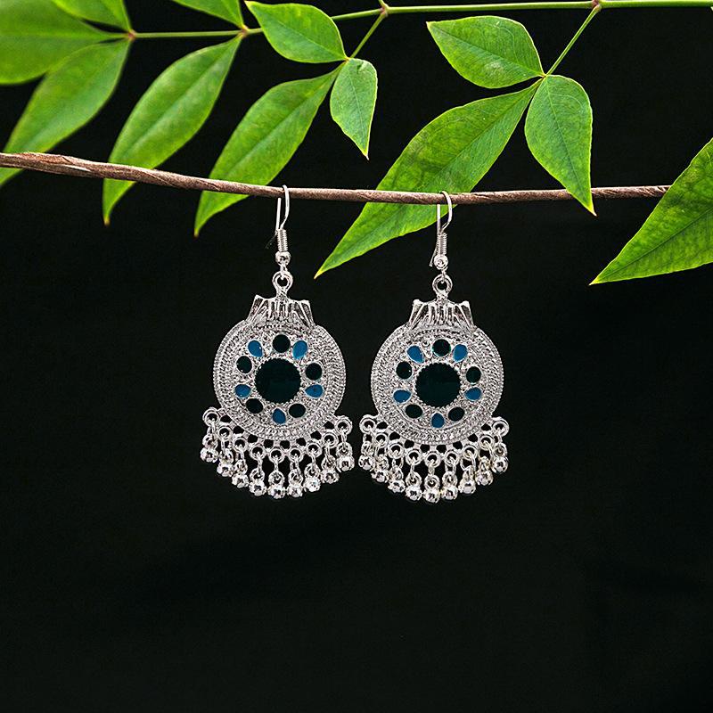 Vintage Ethnic Miao Silver Alloy Teardrop Tassel Earrings